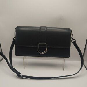 Like Dreams Black Georgie East West Buckle Shoulder Vegan Leather Bag